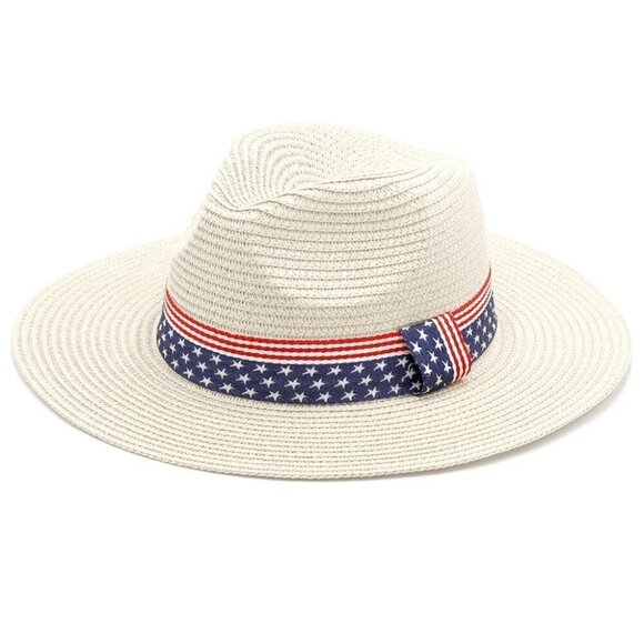 USA Flag Band Panama Straw Sun Hat - Picture 2 of 5